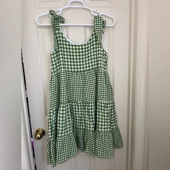 &merci Green Gingham shoulder tie strap dress - Picture 4 of 8